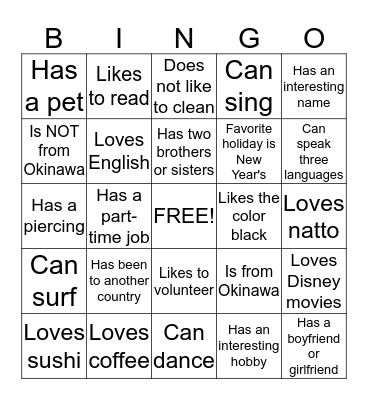Untitled Bingo Card
