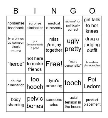 Drunk ANTM Bingo Card