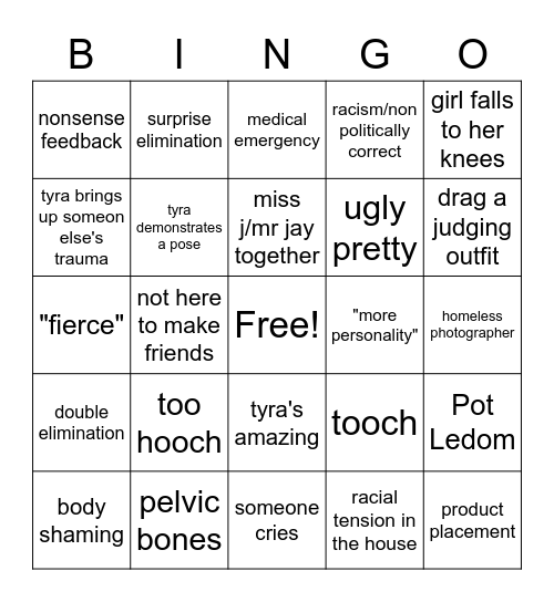 Drunk ANTM Bingo Card