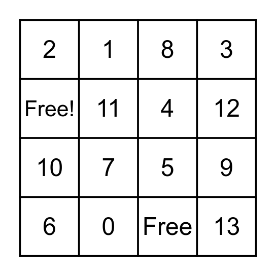 Number Bingo Card