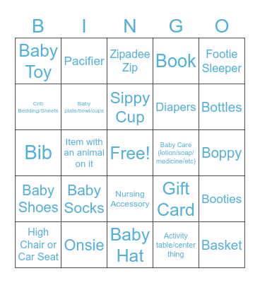 Baby Shower Gift Bingo Card