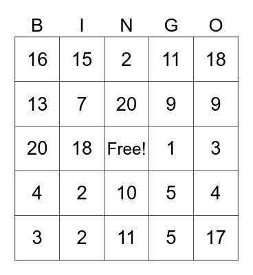 I CAN ADD!!!! Bingo Card