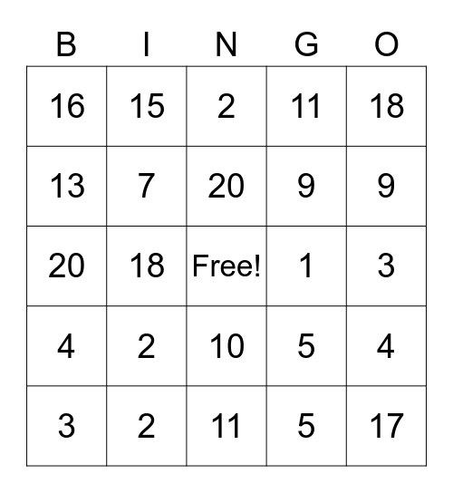 I CAN ADD!!!! Bingo Card