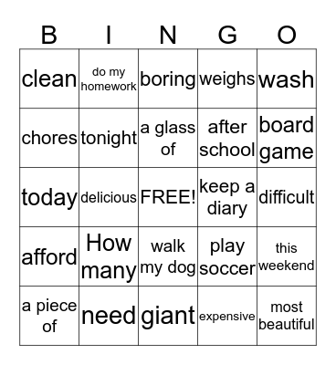 Speaking Cue 2 Bingo Card