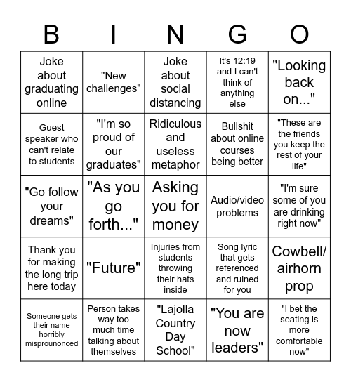 graduation bingo bingo card