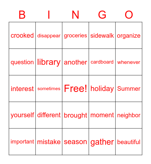 Reading Club Bingo Card