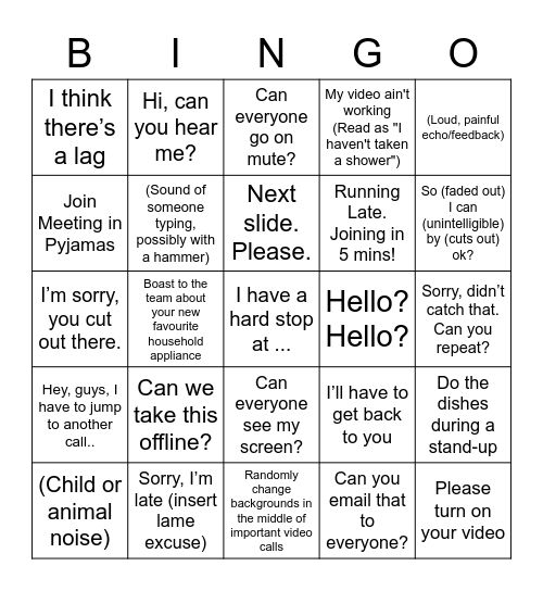 Teams Call Bingo Card