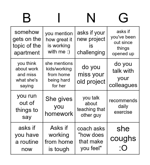 Coaching Bingo Card