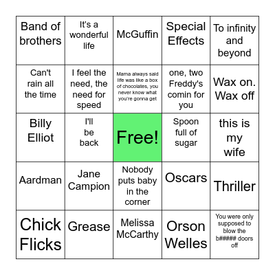 Films/Movies Bingo Card