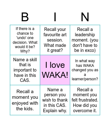 2019/2020 WAKA CAS Bingo Card