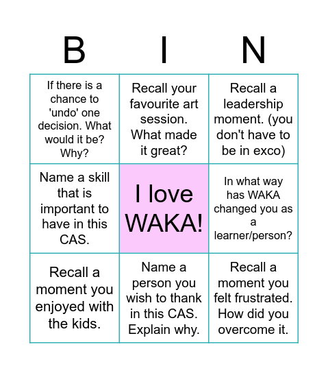 2019/2020 WAKA CAS Bingo Card