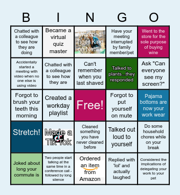 Remote Work Bingo Card