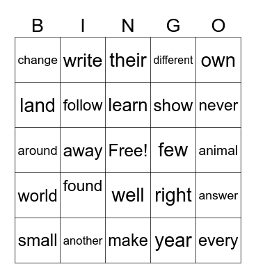Untitled Bingo Card
