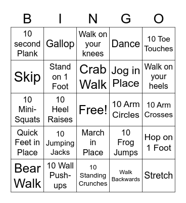 Let's Move It! Bingo Card