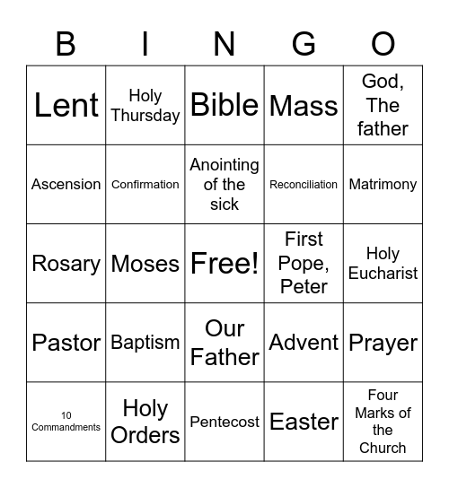 Religion Bingo Game Bingo Card