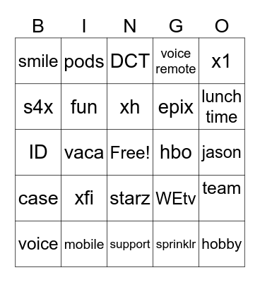 xfinity fun Bingo Card