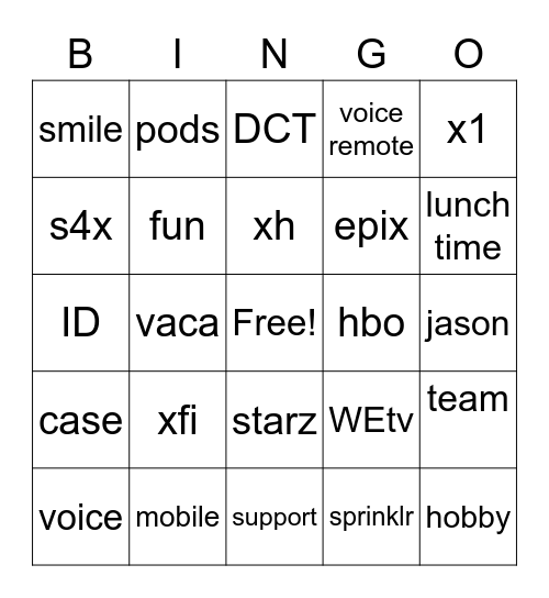 xfinity fun Bingo Card