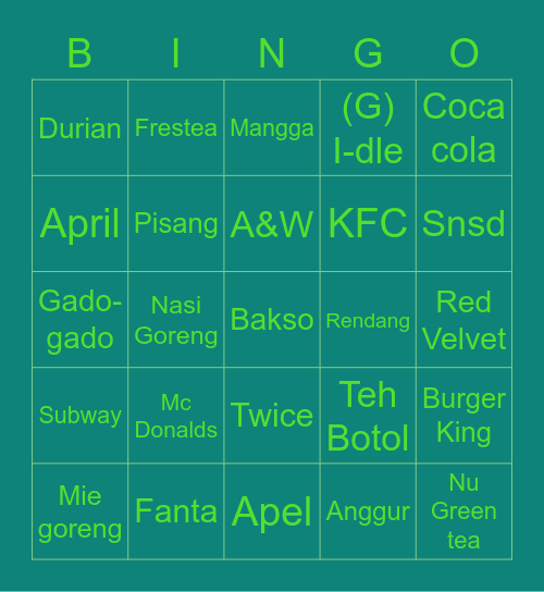 Doie's Bingo Card