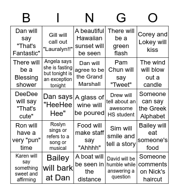 First Prez Staff Party Bingo Card