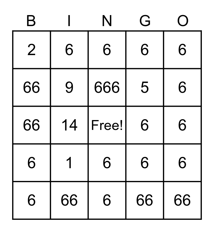 Hannahs test card Bingo Card