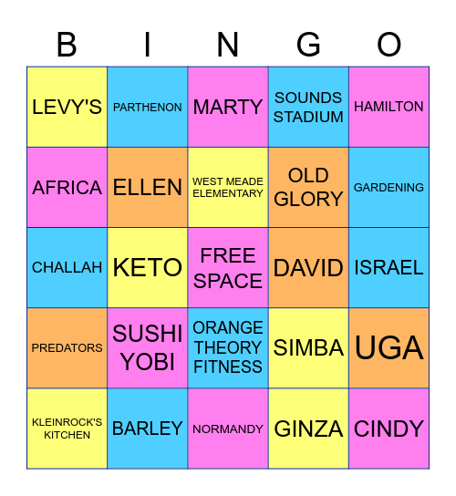 Marci and Jacob Pre-Wedding Bingo Card