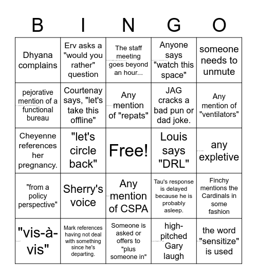 "Watch This Space" Bingo Card
