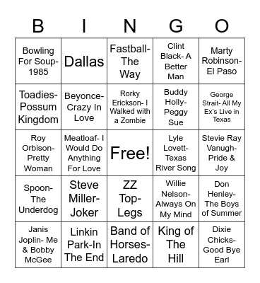 Total-Quiz.com Presents Radio Bingo: Deep In The Heart of Texas Bingo Card
