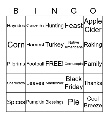 Thanksgiving Bingo Card