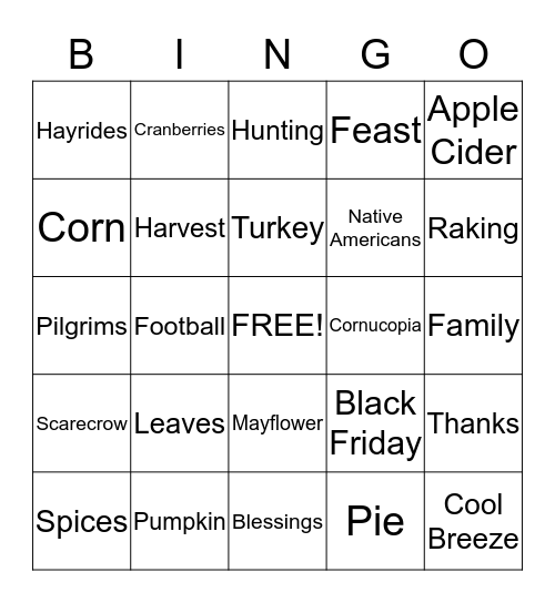 Thanksgiving Bingo Card