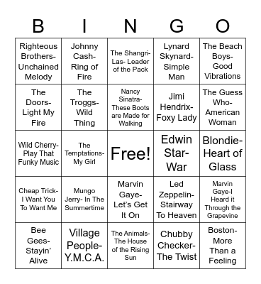 Total-Quiz.com Presents Radio Bingo: Hits for Boomers Bingo Card