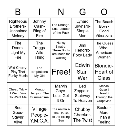 Total-Quiz.com Presents Radio Bingo: Hits for Boomers Bingo Card