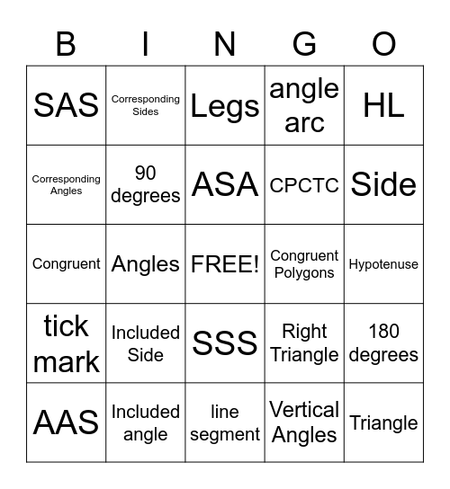 Triangle Congruence Bingo Card