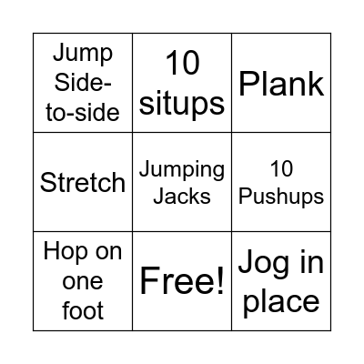MOVEMENT BINGO! Bingo Card