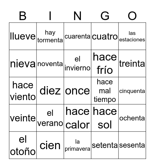 El Tiempo Bingo Card