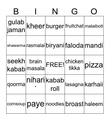One Dish Party Bingo Card