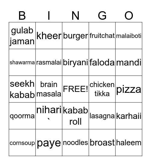 One Dish Party Bingo Card