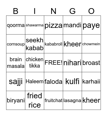 One Dish Party Bingo Card