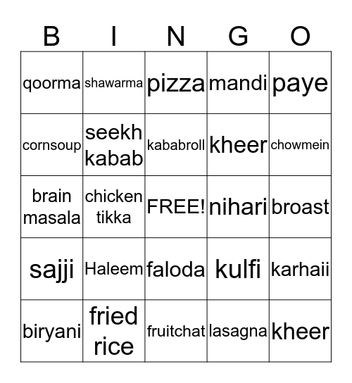 One Dish Party Bingo Card