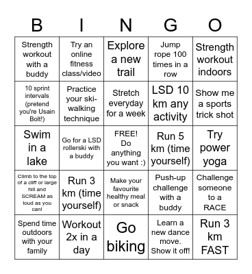 Quarantine Summer Training BINGO Card