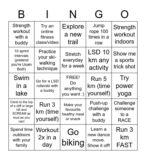 Quarantine Summer Training BINGO Card