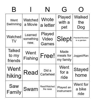 First Day Bingo Card