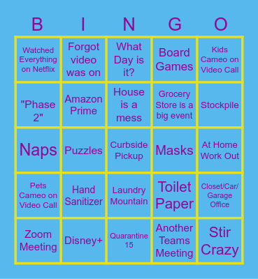 Stay at Home Bingo Card