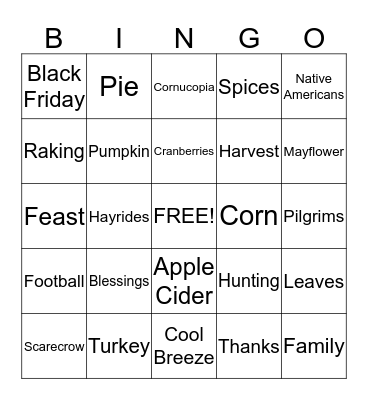 Thanksgiving Bingo Card