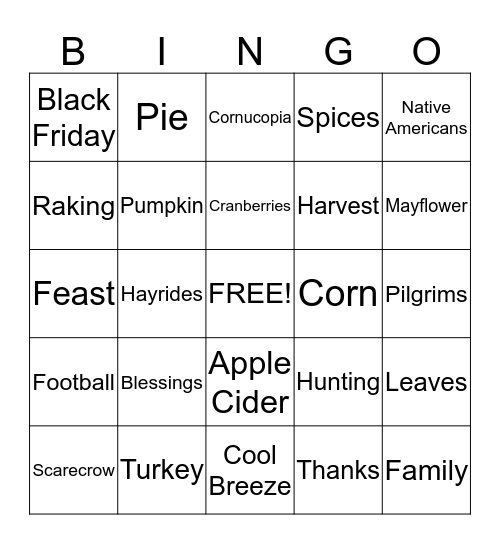 Thanksgiving Bingo Card