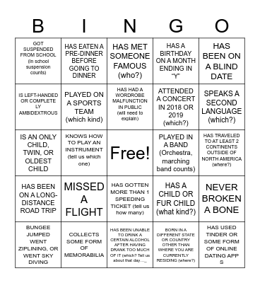 ICE BREAKER Bingo Card