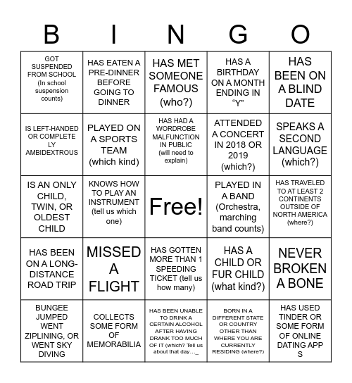 ICE BREAKER Bingo Card