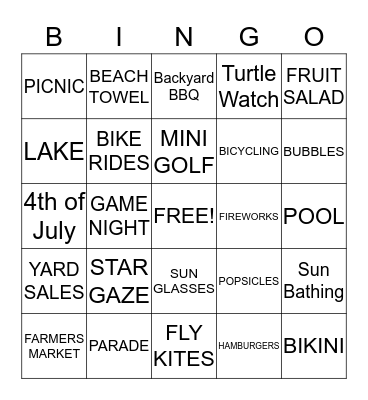 SUMMERTIME'S CALLING ME Bingo Card