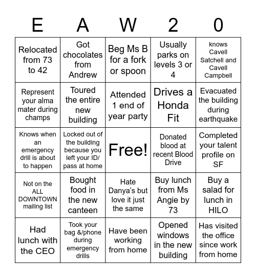 GK EAW BINGO Card