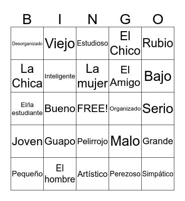 Español I U1 Bingo Card