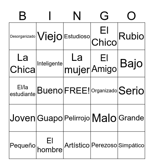 Español I U1 Bingo Card